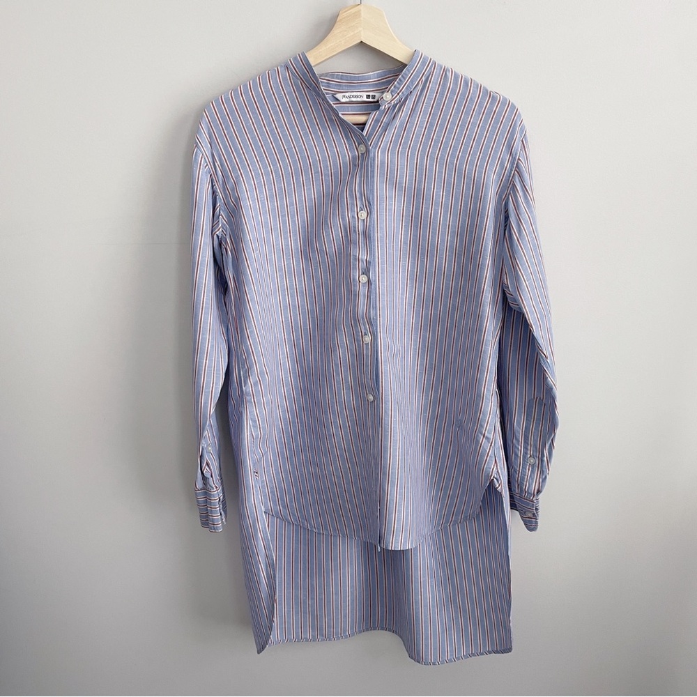 Uniqlo x JW Anderson Stripe‎ Linen Modal Grandad Collar Button Down Shirt, S-M
